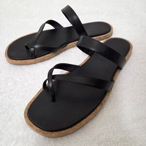 Paige Dianne Strappy Slide Black Leather Sandals Womens 9